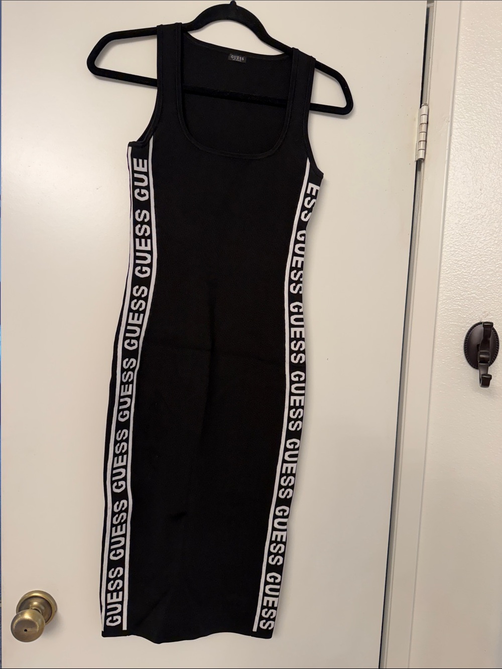 GUESS Black Tank Midi Dress with White Logo Side Trim